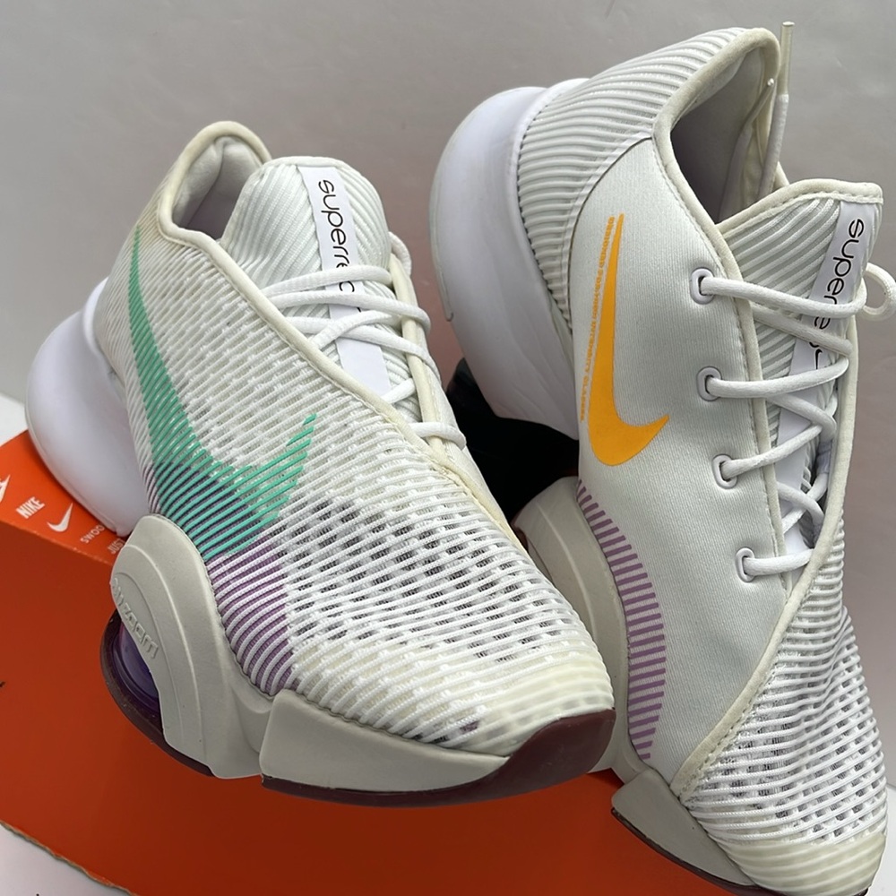 Nike WMNS White Sneakers with Orange and Green Swooshes NIKE AIR ZOOM SUPERREP 2 - Picture 6 of 16